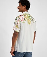 Guess Men's Short Sleeve Tropical Print Button-Front Camp Shirt