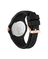 Plein Sport Men's New Fearless 3 Hand Date Quartz Black Silicone Strap 46mm