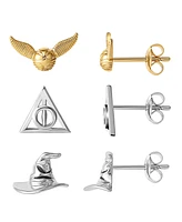 Harry Potter 3 Piece Stud Earring Set - Golden Snitch, Deathly Hallows, Sorting Hat