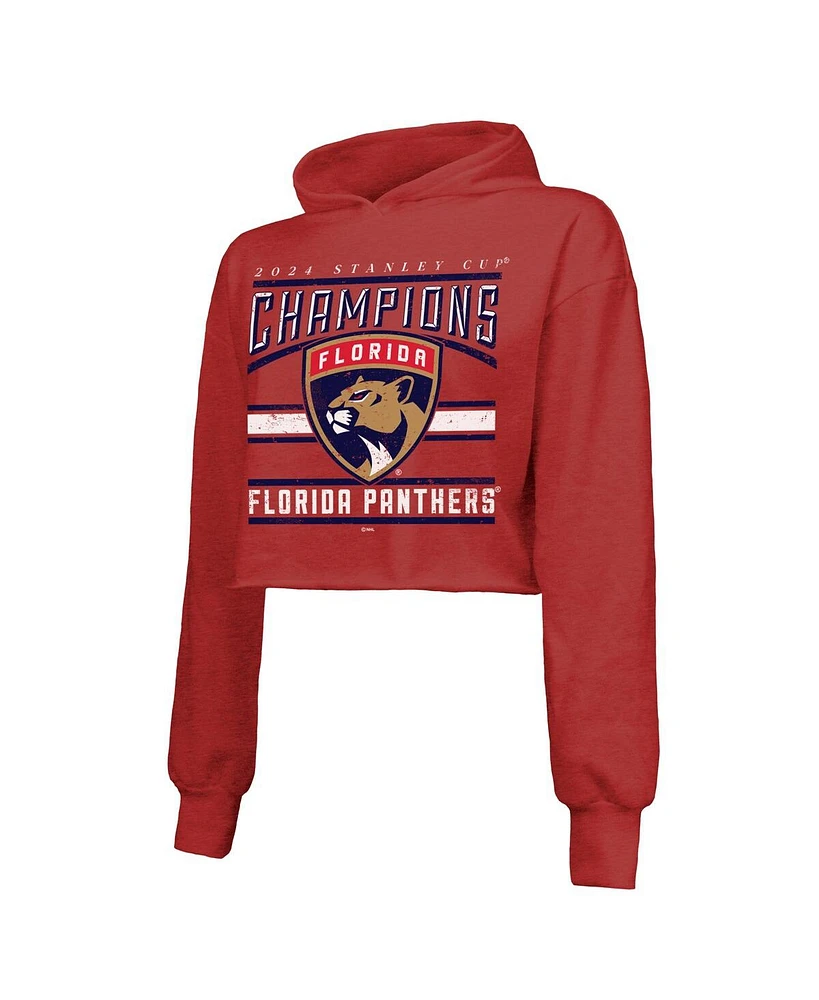 Majestic Women's Matthew Tkachuk Red Florida Panthers 2024 Stanley Cup Champions Cropped Tri-Blend Name Number Pullover Hoodie