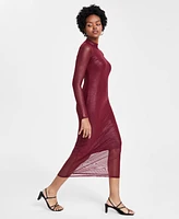 Bar Iii Women's Foil Mesh Mock Neck Bodycon Midi Dress, Created for Macy's