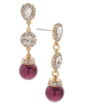 Charter Club Gold-Tone Crystal & Color Imitation Pearl Linear Drop Earrings, Created for Macy's