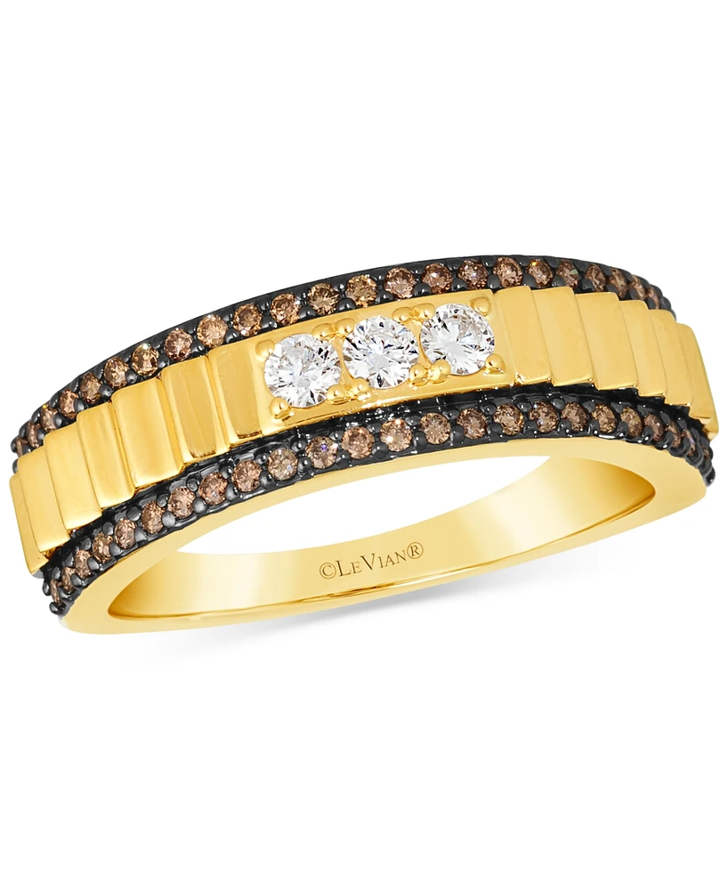 Le Vian Chocolatier Men's Chocolate Diamond & Vanilla Diamond Ridge Texture Ring (1/2 ct. t.w.) in 14k Gold