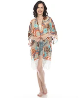 White Mark Women's Sheer Fringe Kimono