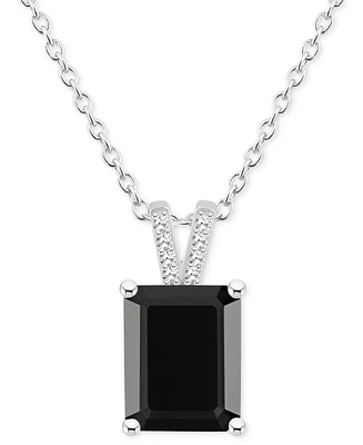 Labradorite & Diamond Accent Emerald-Cut 18" Pendant Necklace Sterling Silver (Also Onyx)