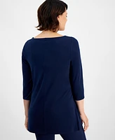 Jm Collection Women's Boat-Neck 3/4-Sleeve Top, Created for Macy's