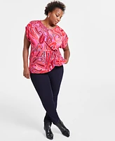 I.n.c. International Concepts Plus Paisley-Print Gathered Top, Created for Macy's