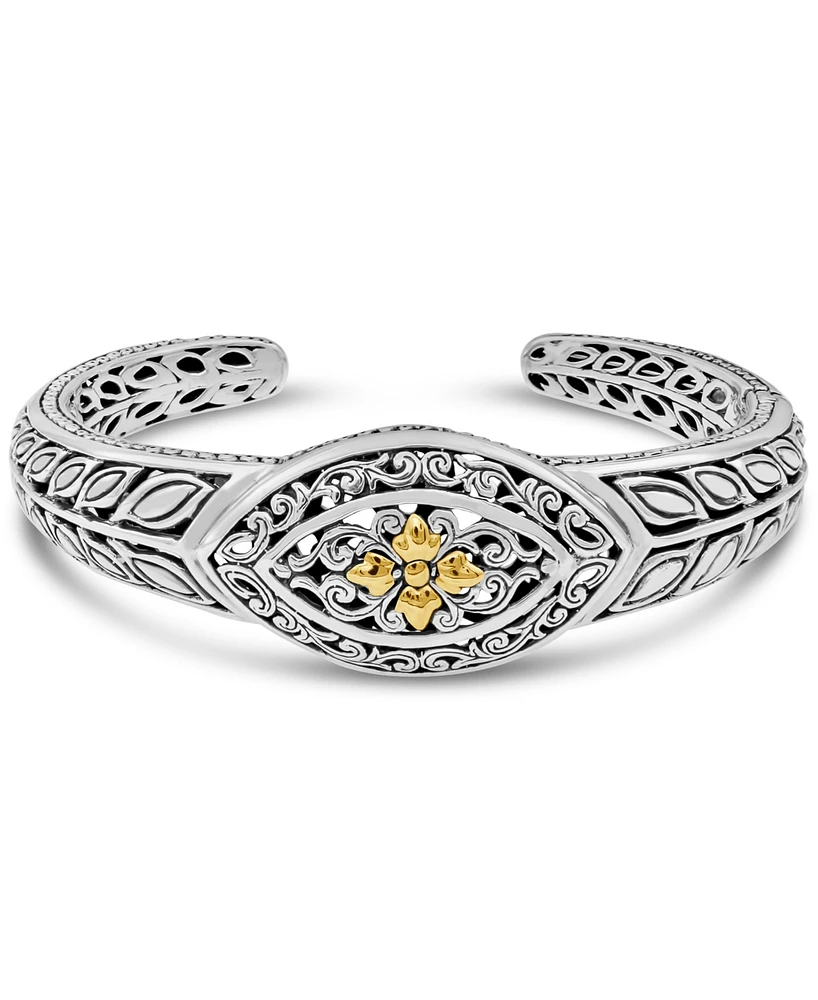 Devata Bali Maple Cuff Bracelet in Sterling Silver and 18K Gold