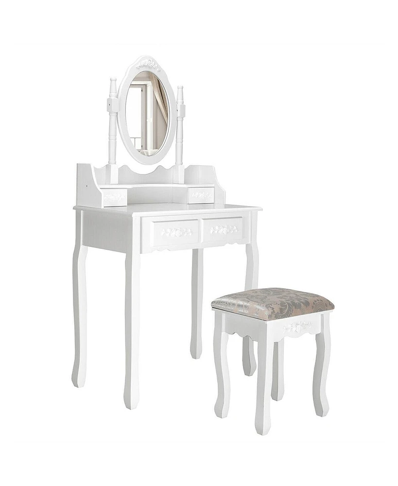 Sugift Vanity Table Set with Oval Mirror and 4 Drawers