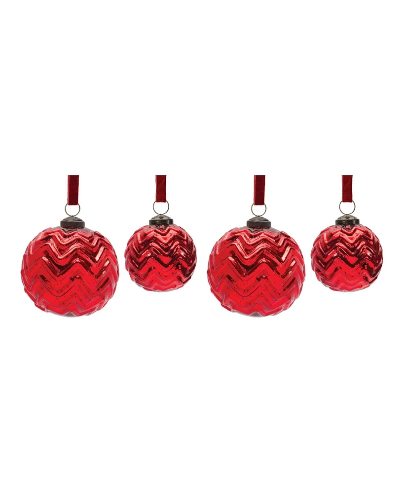 Slickblue Mercury Zig Zag Glass Ball Ornament (Set of 4)