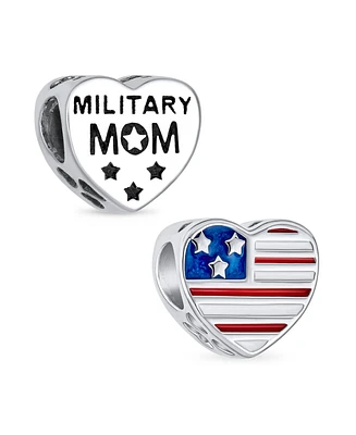 Bling Jewelry Heart Shape American Patriotic Usa Flag Words Military Mom Charm Bead For Women Wife Sterling Silver Fits European Charm Bracelet