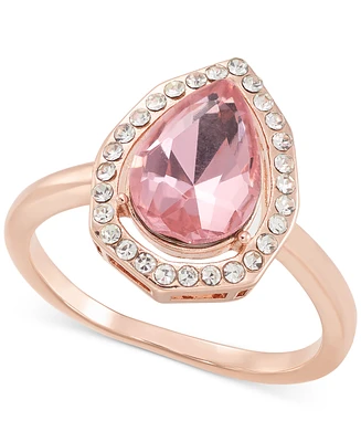 Charter Club Rose Gold-Tone Pave & Color Cubic Zirconia Tear-Shape Halo Ring, Created for Macy's