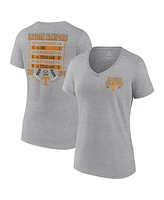 Fanatics Women's Heather Gray Tennessee Volunteers 2024 Ncaa Men's Baseball College World Series Champions Schedule V-Neck T-Shirt