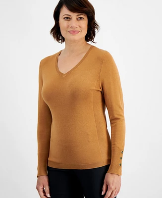 Jm Collection Women's Button-Cuff V-Neck Sweater