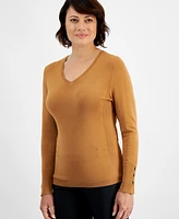 Jm Collection Petite Rivet-Detail V-Neck Sweater, Created for Macy's