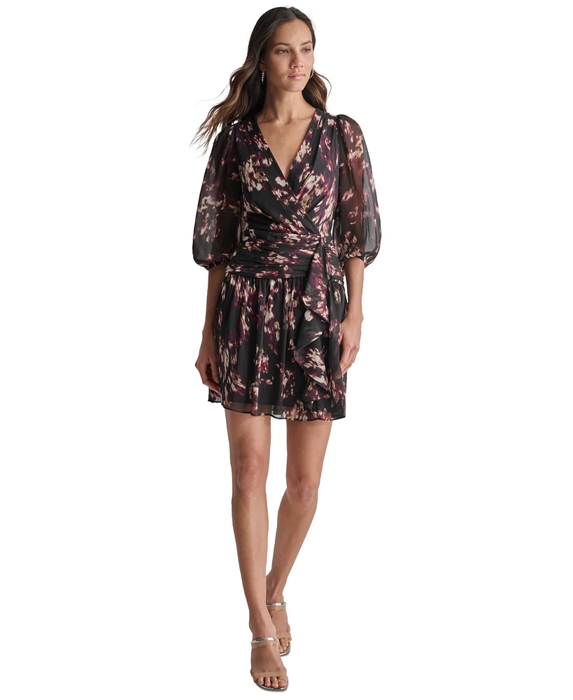 Dkny Women's Crinkle-Chiffon Faux-Wrap Mini Dress