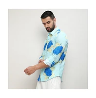 Campus Sutra Men's Light Blue Hydrangea Foliage Shirt