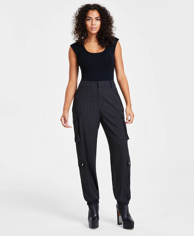 Bar Iii Women's Pinstriped High-Rise Cargo Pants, Created for Macy's