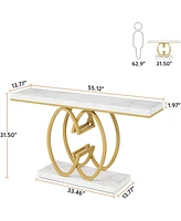 Tribesigns 55 Inch Console Table for Hallway, Faux Marble Gold Entryway Table with Geometric Metal Base, Modern Narrow Sofa Accent Table for Entrance,