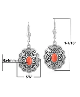 American West Jewelry Sterling Silver and Red Spiny Oyster Gemstone Concha Lever Back Earrings