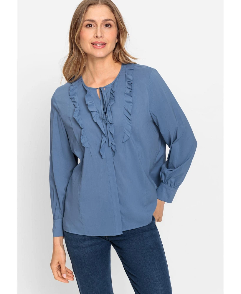 Olsen Women's Cotton Viscose Ruffle Shirt