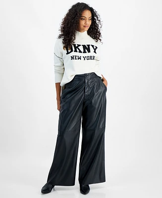 Dkny Jeans Petite Faux Leather Wide-Leg Pants