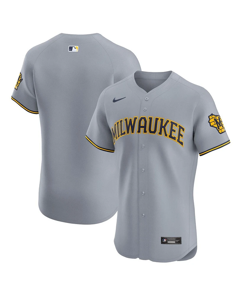 Nike Men's Gray Milwaukee Brewers Road Vapor Premier Elite Patch Jersey