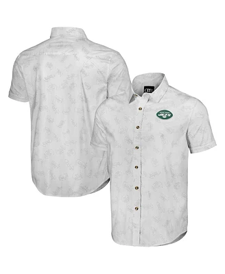 Fanatics Men's Nfl x Darius Rucker Collection by White New York Jets Woven Short Sleeve Button Up Shirt