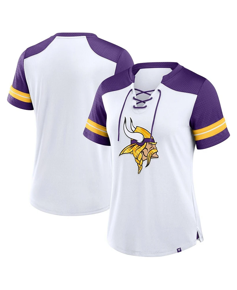 Fanatics Women's White/Purple Minnesota Vikings Foiled Primary Lace-Up T-Shirt