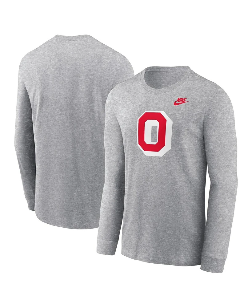 Nike Men's Heather Gray Ohio State Buckeyes Legacy Primary Logo Long Sleeve T-Shirt