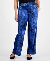Jm Collection Women's Printed Satin Side-Trim Pants, Created for Macy's