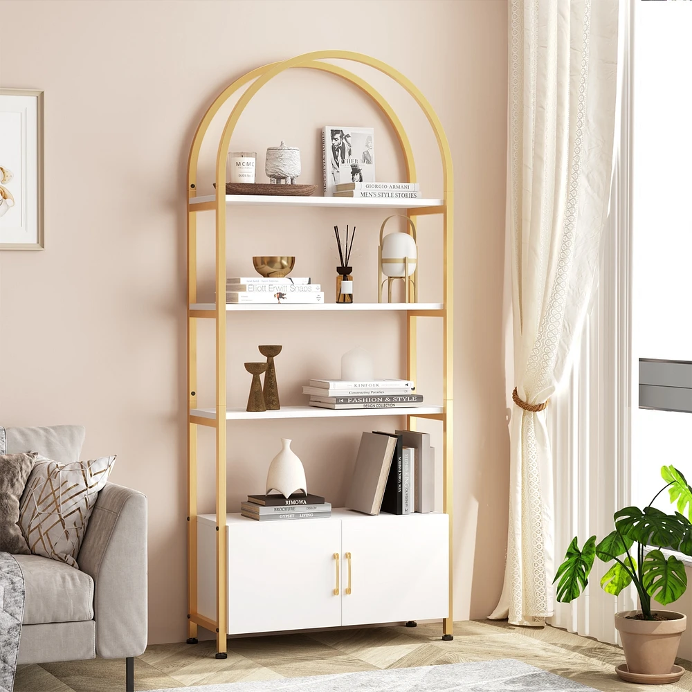 gaomon Arched Bookshelf, 4-Tier Industrial Open Bookcase 71.5 Inches Tall with Doors Storage