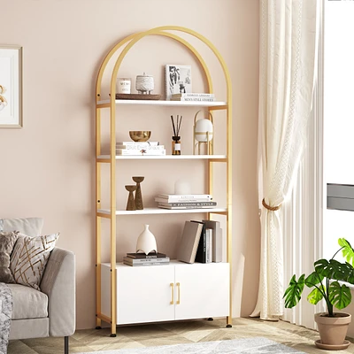 gaomon Arched Bookshelf, 4-Tier Industrial Open Bookcase 71.5 Inches Tall with Doors Storage