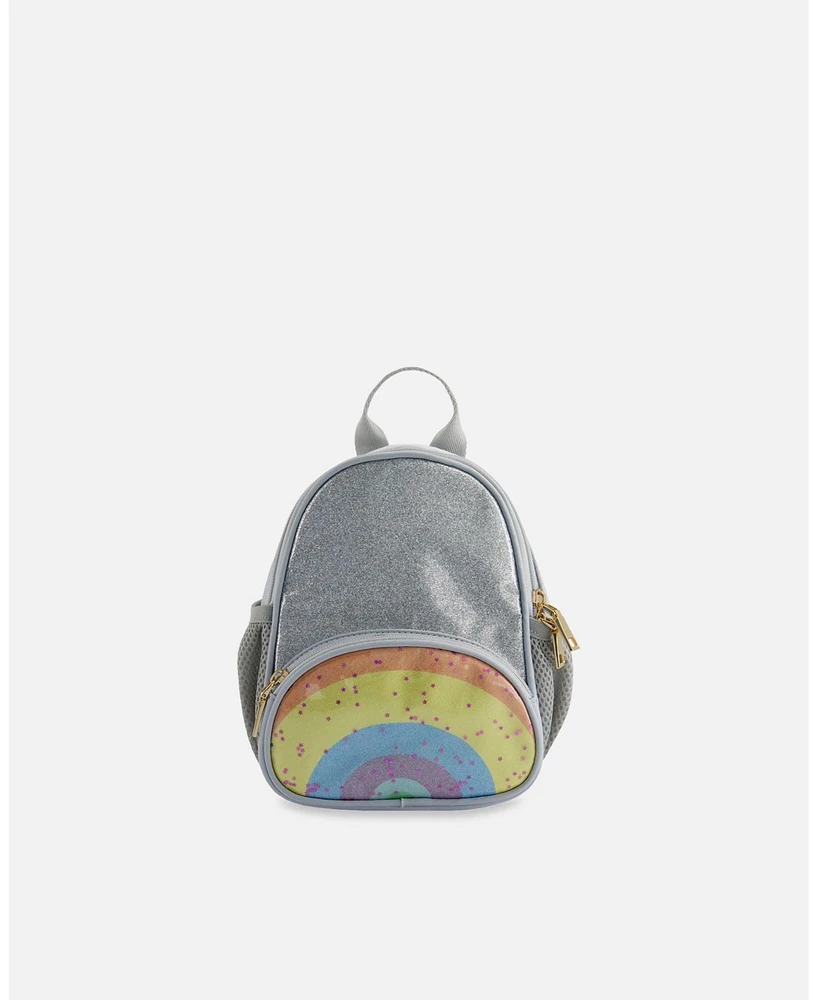 Deux par Deux Girl Back Pack With Rainbow Pocket Silver - Toddler|Child