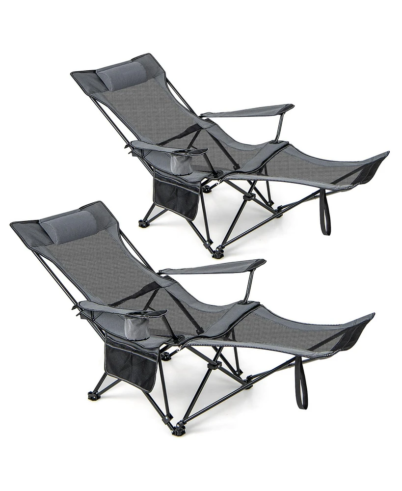 Gymax Camping Lounge Chair Adjustable Reclining Lounge Chair w/ Removable Footrest Gray