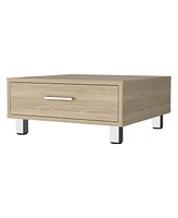 Fm Furniture Myers coffee table, four legs, top board, metal handle and a drawer with metal rail