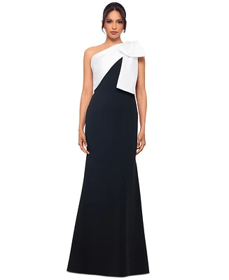 Betsy & Adam Women's Bow-Trimmed One-Shoulder Gown