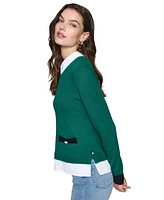 Karl Lagerfeld Paris Petite Layered-Look Shirt-Collar Sweater