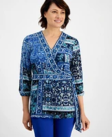 Jm Collection Women's Printed Faux-Wrap Top