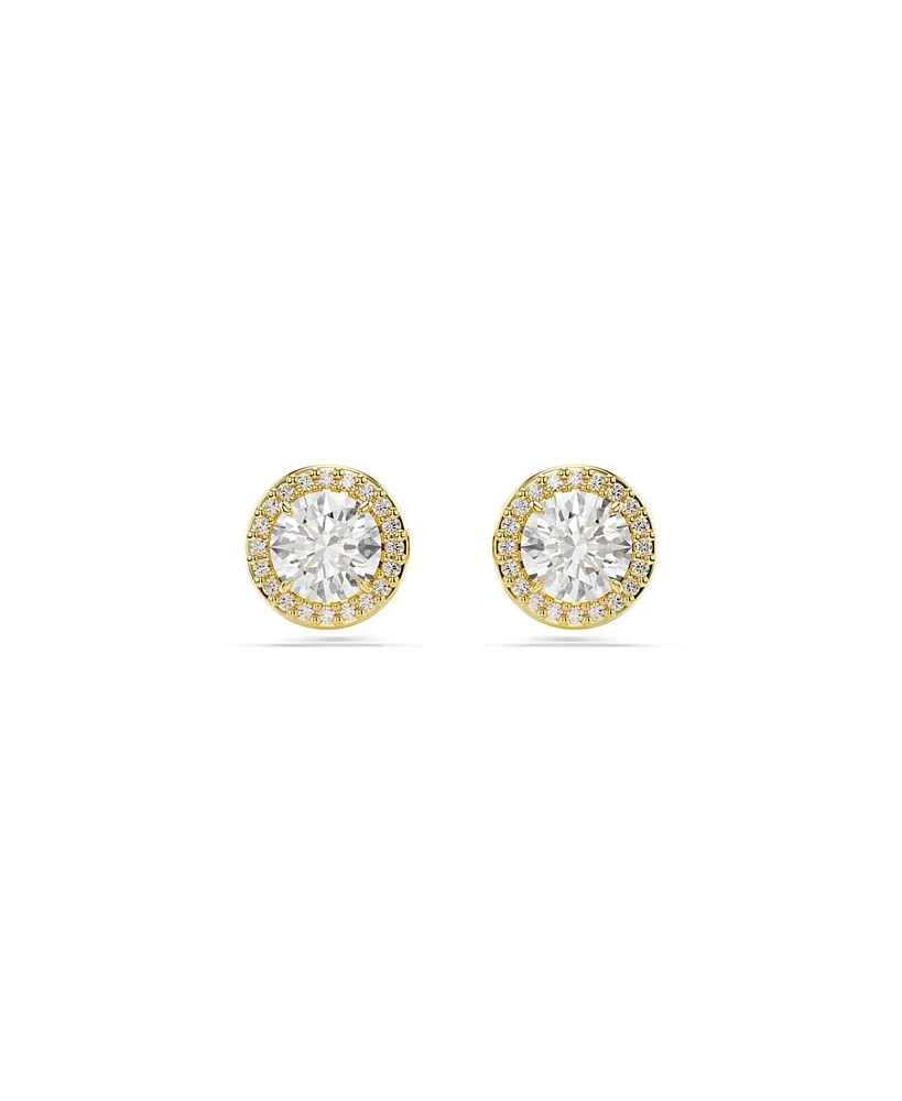 Swarovski Round Cut, Gold Tone, Gold-Tone Plated Una Stud Earrings