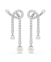 Swarovski Crystal Pearl, Round Cut, White, Rhodium Plated Matrix Drop Earrings