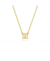 Swarovski Stilla Pendant, Square Cut, White, Gold-Tone Plated Necklace