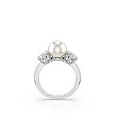 Swarovski Crystal Pearl, Round Cut, White, Rhodium Plated Matrix Ring