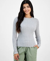 Hooked Up by Iot Juniors' Snap-Cuff Ribbed Crewneck Sweater