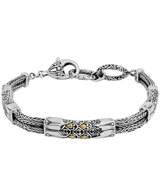 Devata Bali Dragon Skin Chain Bracelet in Sterling Silver and 18K Gold