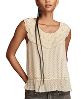 Lucky Brand Women's Dotted Ruffled Sleeveless Top