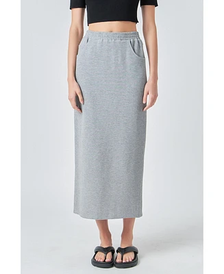 Grey Lab Women's Mid-Waisted French Terry Maxi Skirt