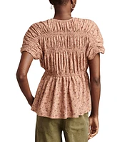 Lucky Brand Women's Printed Cotton Smocked Peplum Top