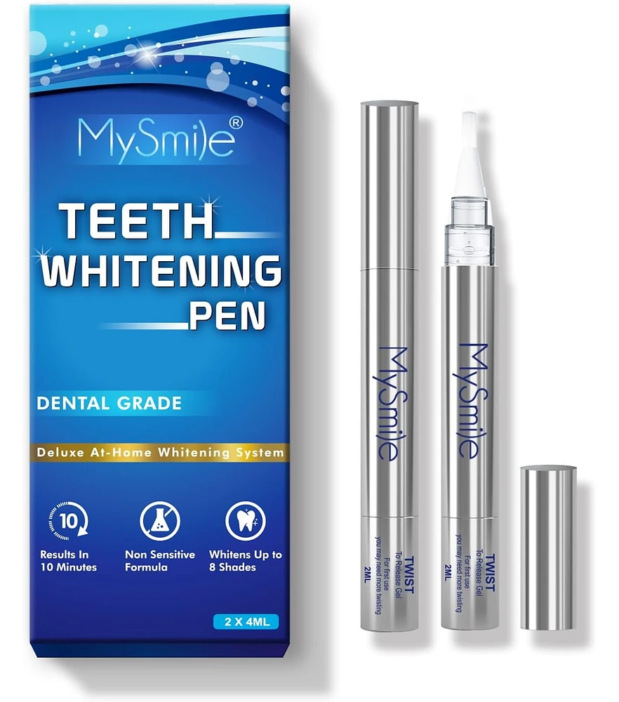 MySmile Teeth Whitening Pen Kit 14 Treatments - 2Pcs Non-Sensitive Teeth Whitening Gel Pen for Whiter Teeth