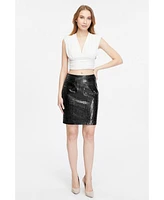 Furniq Uk Women's Leather Fashion Skirt, Black